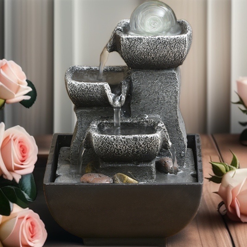 Thác nước phong thuỷ - cối đá bốn tầng tài lộc cối xay (tặng kèm bơm mini) - Decor Việt