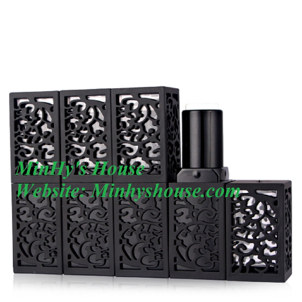 2 Vỏ son sáp_vuông đen và đỏ, hoa văn_nguyên liệu làm son handmade