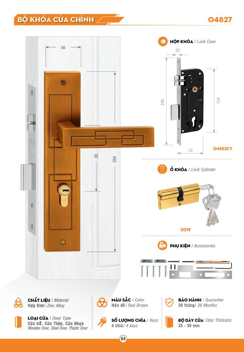 KHÓA VIỆT TIỆP 04827- KHÓA CỬA CHÍNH