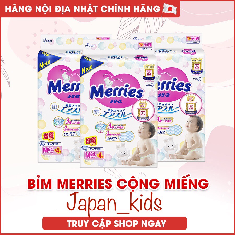Bỉm / tã Merries Nội Địa Nhật Chính Hãng Cộng Miếng Dán/Quần đủ size NB96/S88/M68/M64/L58/L50/XL44/XXL28