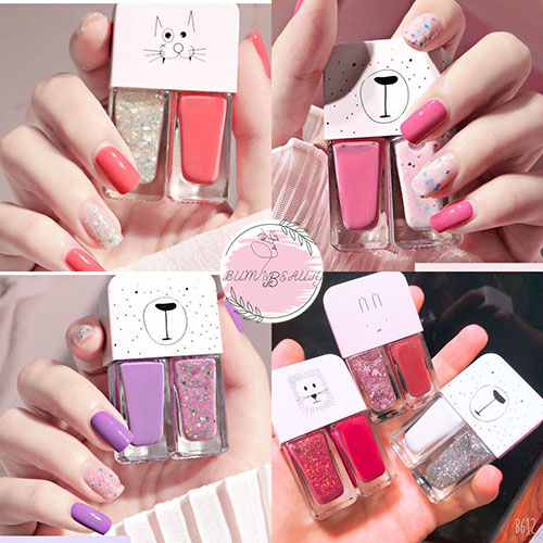 Full set sơn mong tay 2 chai nhũ lì Fairy's Gift 6ml, Combo 2 sơn móng tay nhũ kim tuyến nhanh khô màu sắc đa dạng