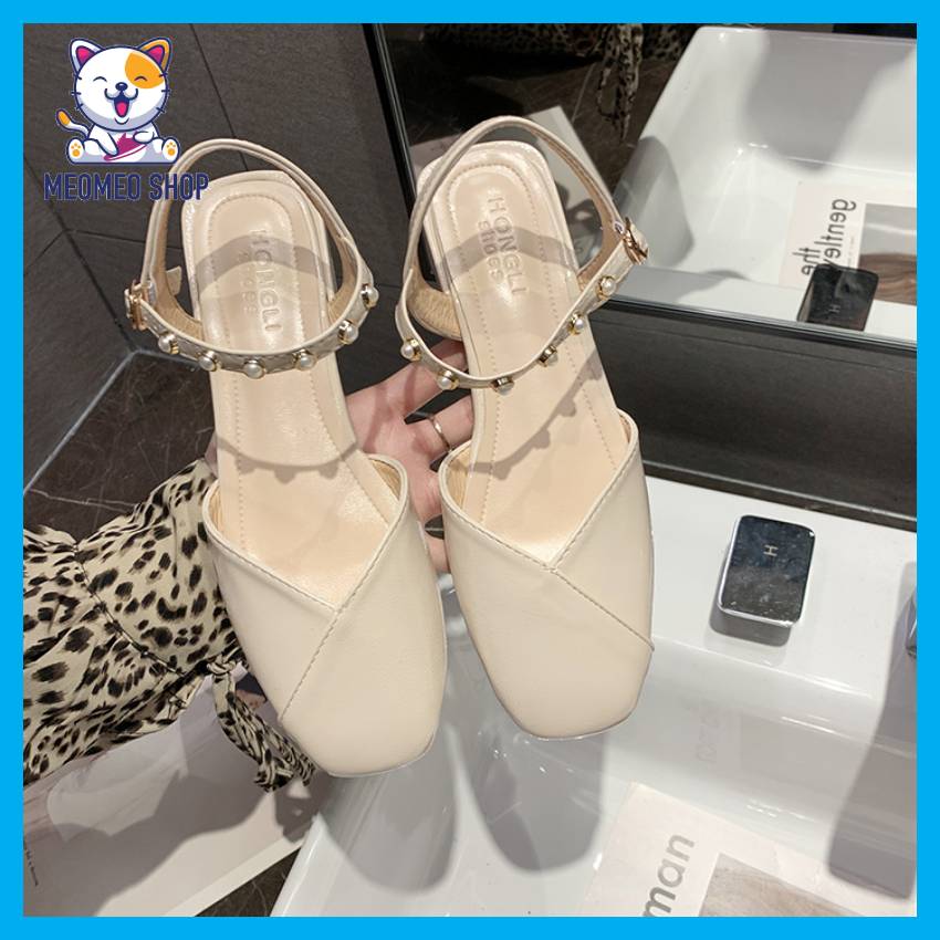 Giày sandal nữ bít mũi quai cài đính hạt cực xinh êm chân, giày búp bê nữ đẹp, giày xăng đan nữ bít mũi