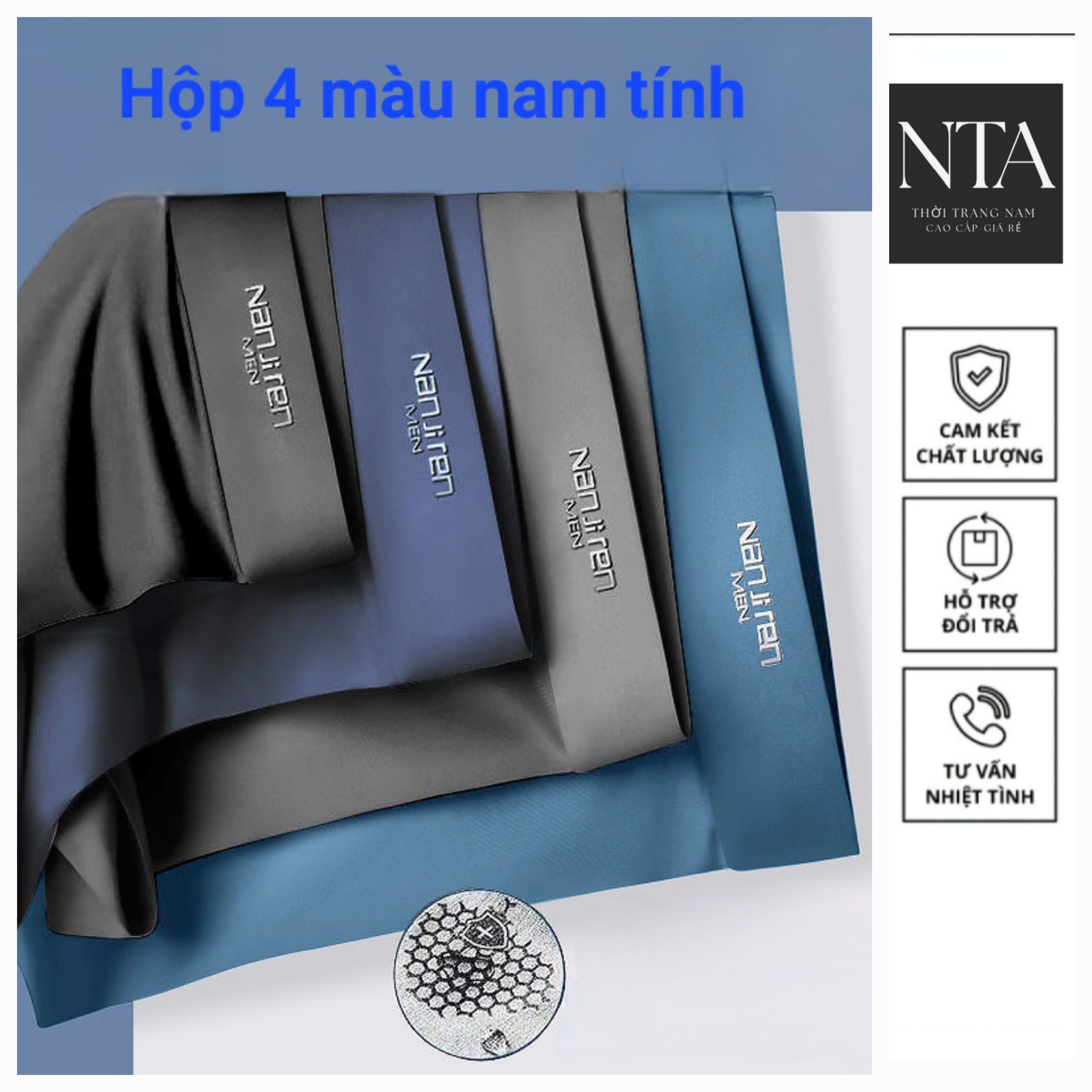 Hộp 4 quần sịp nam boxer thun lạnh cao cấp nanjiren vải lụa băng