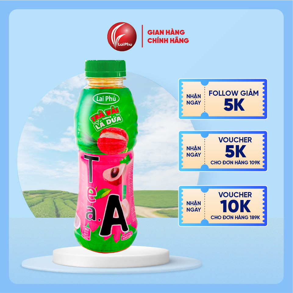 Trà Vải Hương Lá Dứa Tea.A Chai 450ml - Lốc 6 Chai