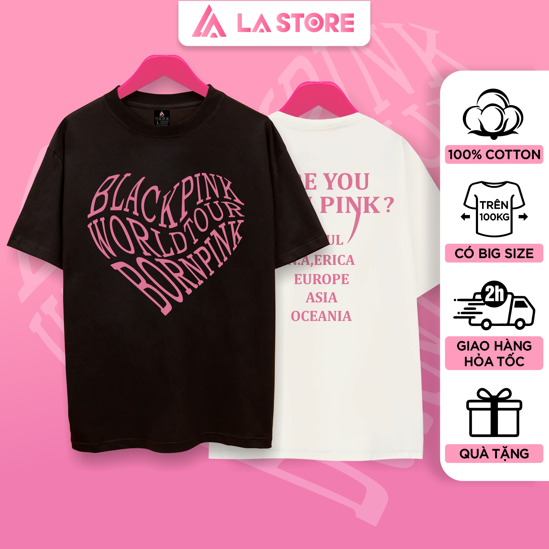 Áo thun born pink backpink world tour concert 2023 cotton form rộng đi đu idol