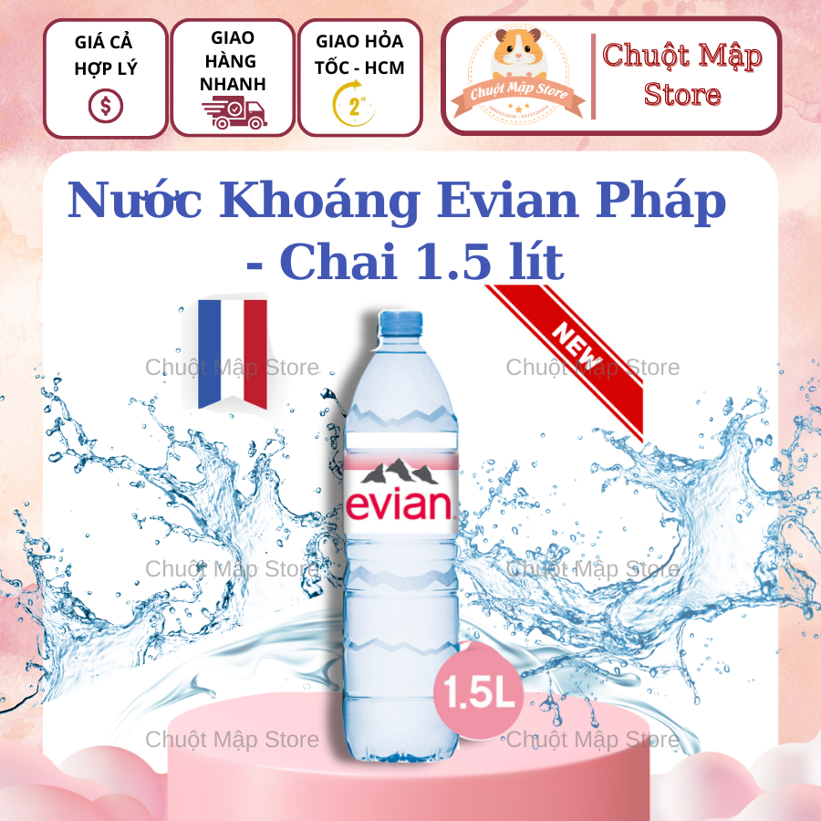 Nước Khoáng Evian 1.5L [Thùng12 Chai]. Chuột Mập Store.