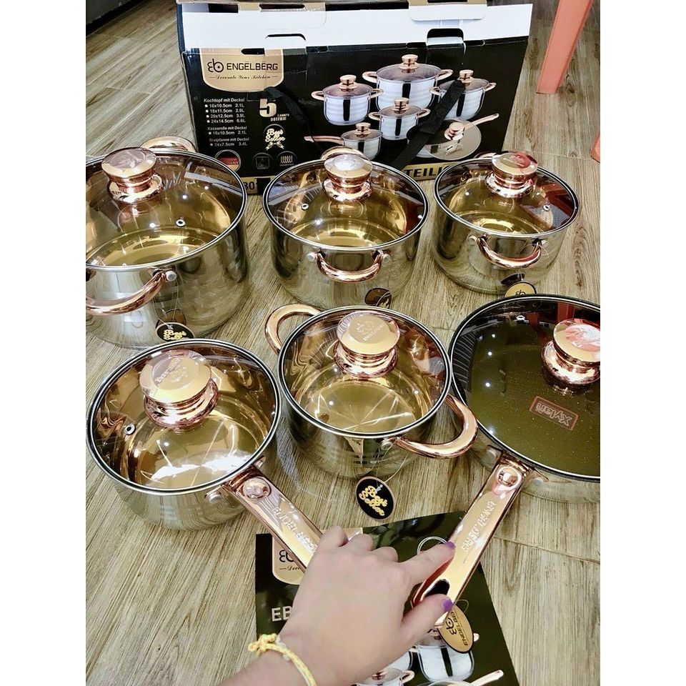 Bộ nồi Engelberg Đức 6 món 5 đáy chất liệu inox 304 cực bền
