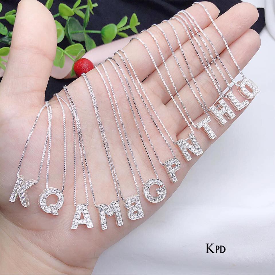 Dây chuyền nữ bạc thật mặt chữ đính đá nhỏ xinh xắn ( Có đủ mặt chữ) , Trang sức bạc QMJ cam kết chất lượng, bảo hành trọn đời sản phẩm