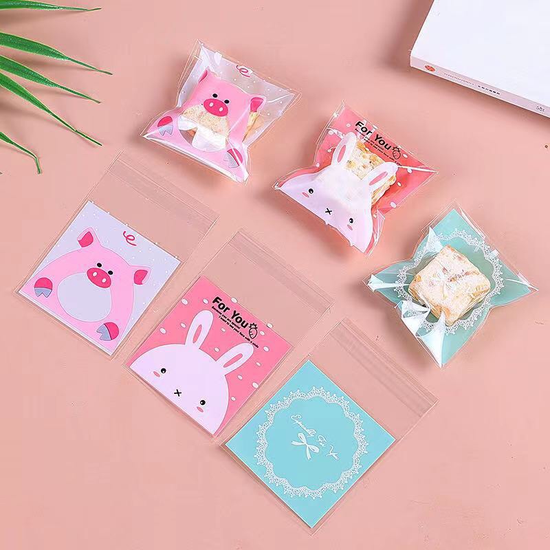 100 Túi đựng bánh kẹo dán miệng hình động vật dễ thương kích thước 7x7cm