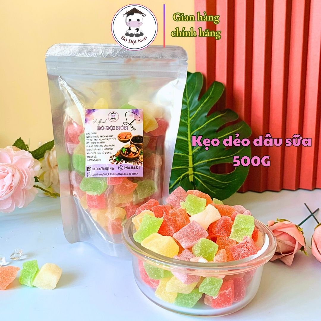 500g Kẹo Dẻo Dâu Sữa Bò Đội Nón