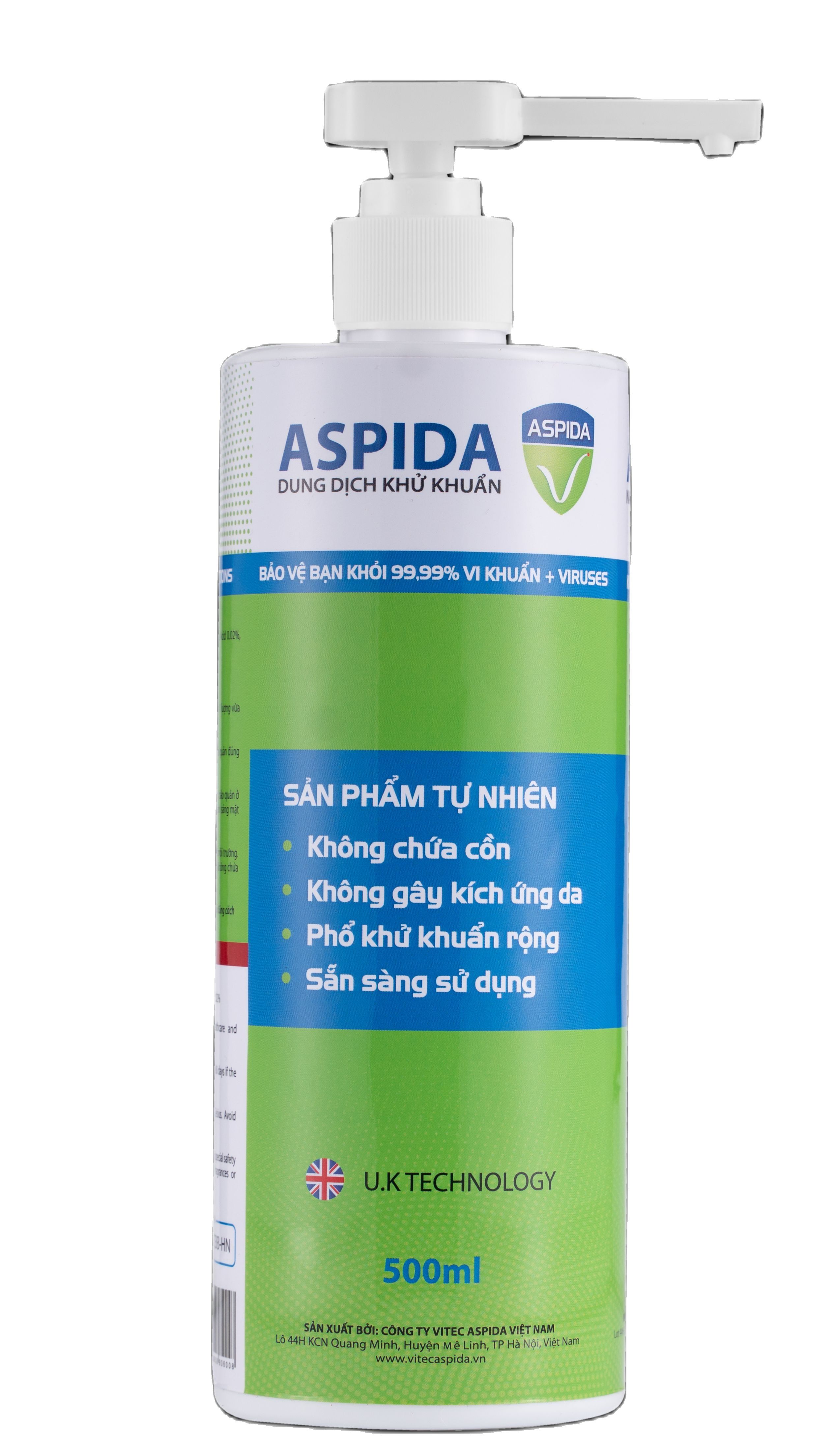 Dung dịch khử khuẩn Vitec Aspida 500ML Dạng Bơm