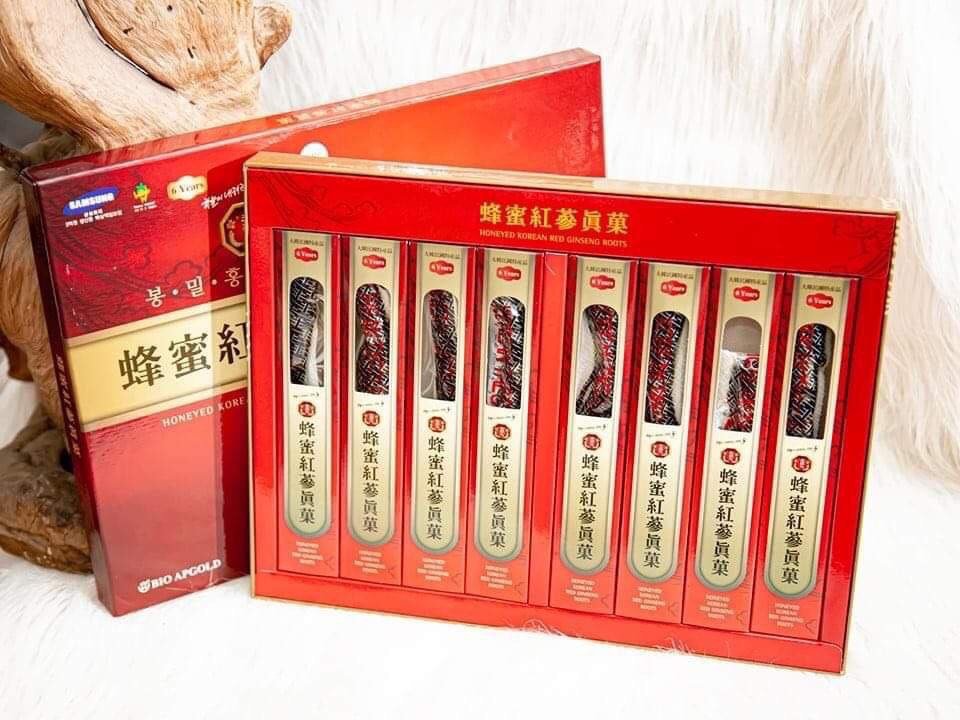 Hồng sâm củ tẩm mật ong Bio Apgold hàn quốc, hộp 8 củ - Sâm tẩm mật ong chính hãng