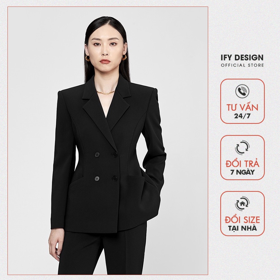 Áo vest nữ, áo khoác vest blazer nữ trơn trắng, đen dáng ôm 2 túi cơi trước IFY Design AO0095