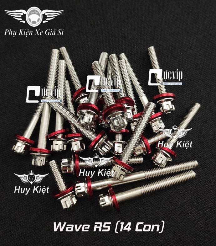 Bộ ốc lốc máy salaya inox 304 + lông đền nhôm đỏ cho wave rs ms5557