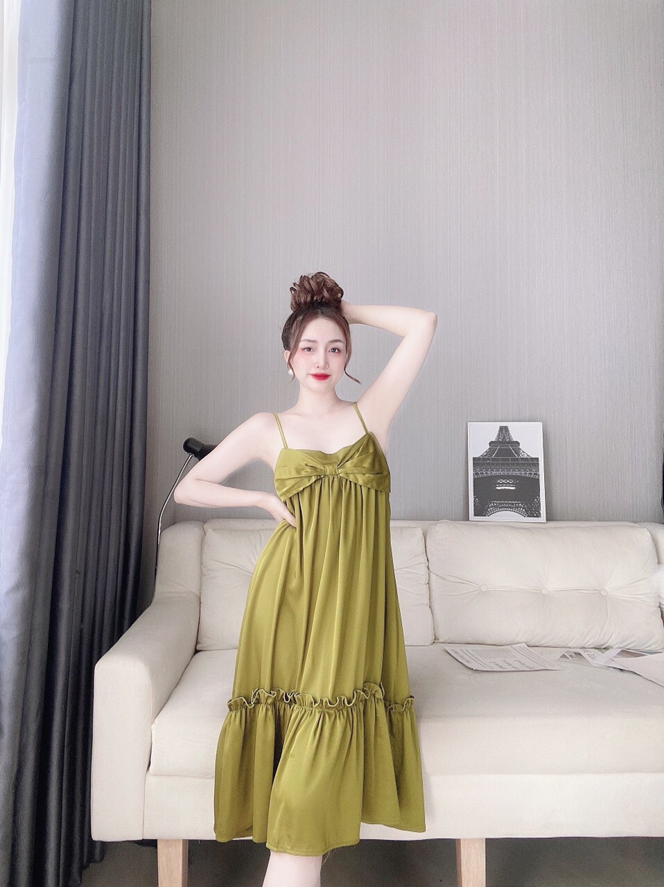 Váy ngủ 2 dây nơ ngực chất lụa latin vn13 mềm mịn mượt - váy ngủ nữ