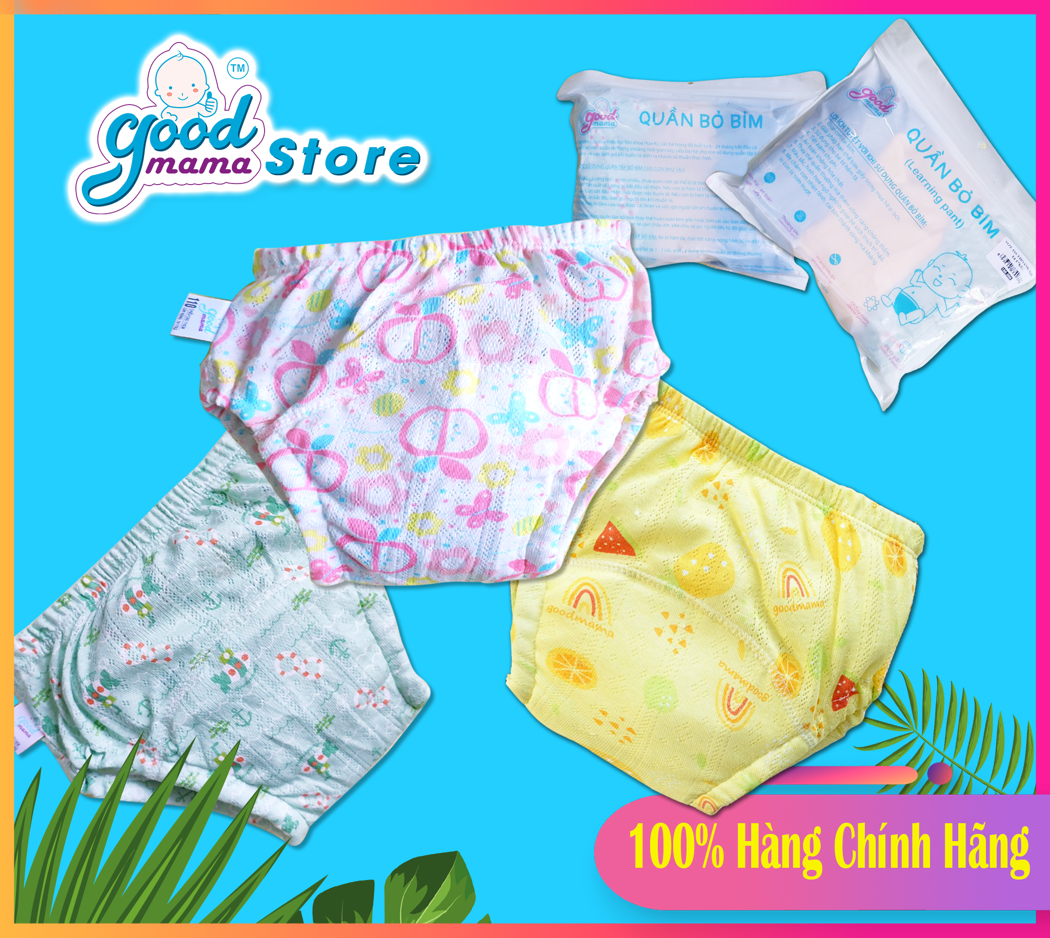 3 quần bỏ bỉm - bé gái goodmama vải sợi tre siêu thoáng khí