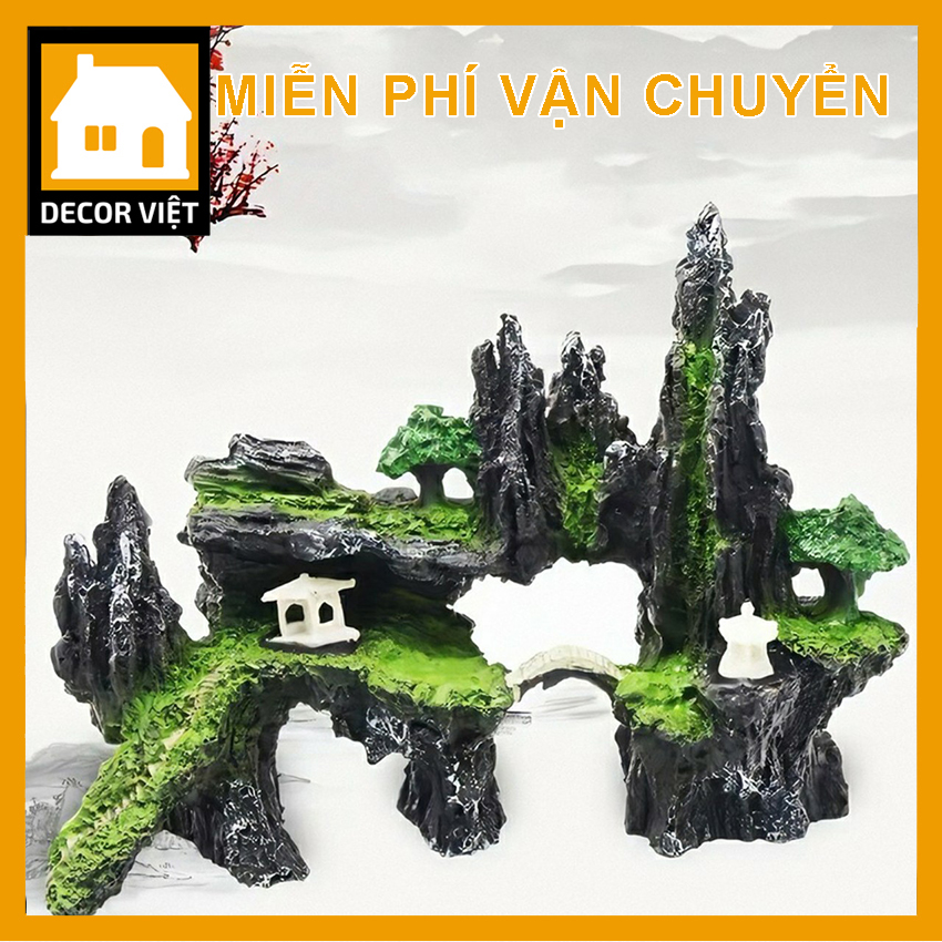 Mô hình hòn non bộ trang trí bể cá cảnh Decor Việt non bộ chùa vàng lớn