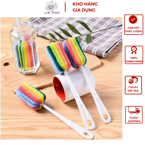 Dụng cụ cọ rửa bình sữa, cốc chén, ly đa năng 7 màu.