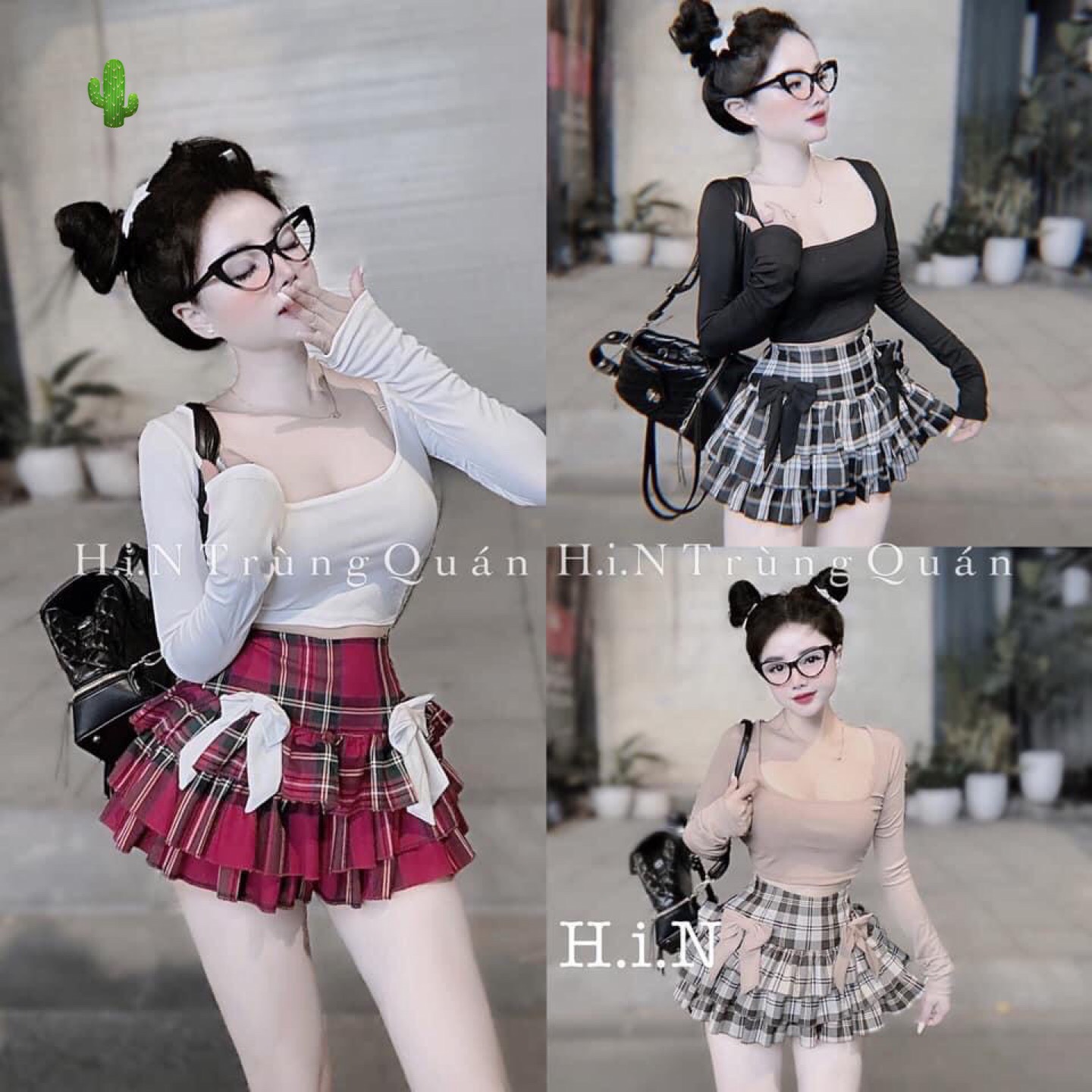 Set áo chân váy caro nơ siêu xinh, dẽ thương, set chân váy cho các bạn gái siêu cute PC