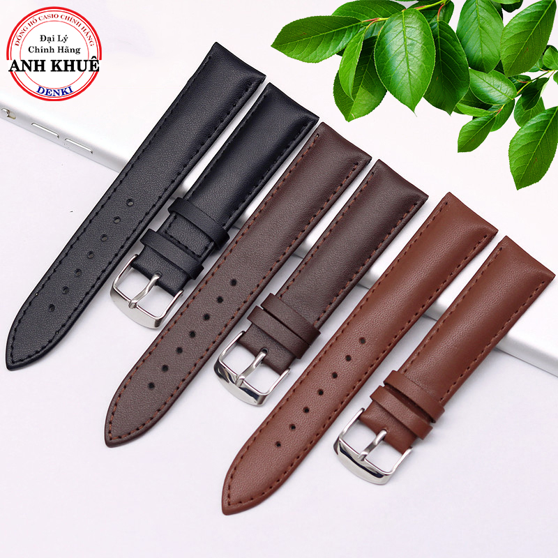 Dây đồng hồ da bò mịn Jansse 3 màu đen, nâu đất, nâu bò, siêu bền