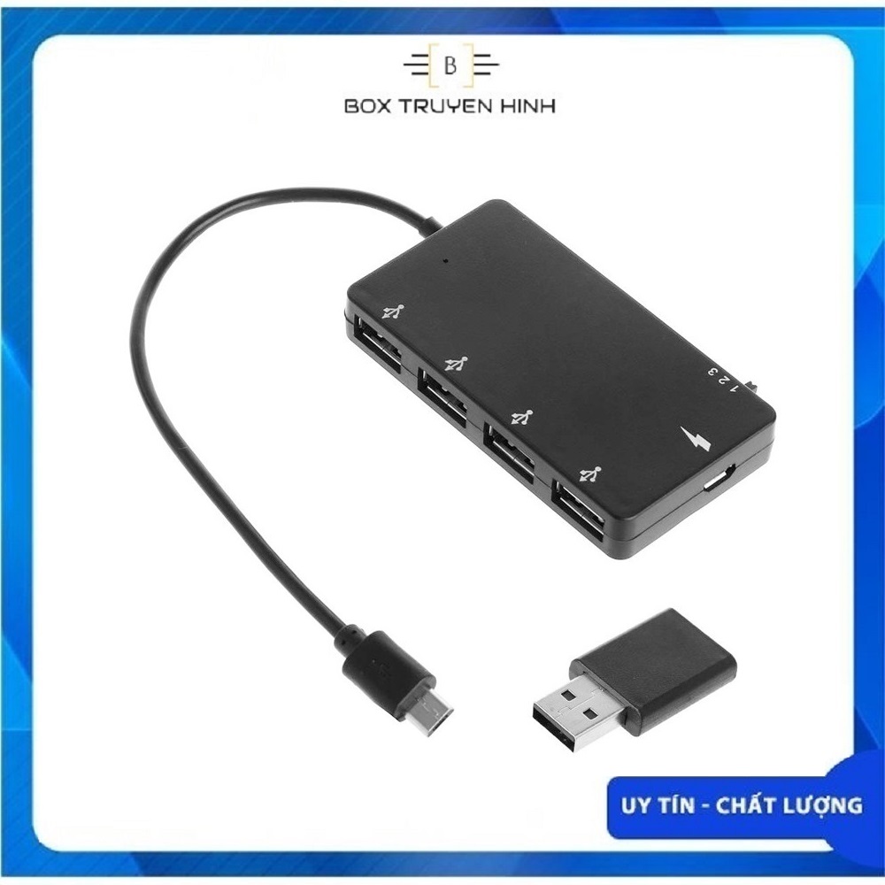 Hub chuyển đổi 4 cổng micro usb otg cho android box, điện thoại và máy tính bảng android / windows, dùng tốt cho box onn, nhận lan qua usb