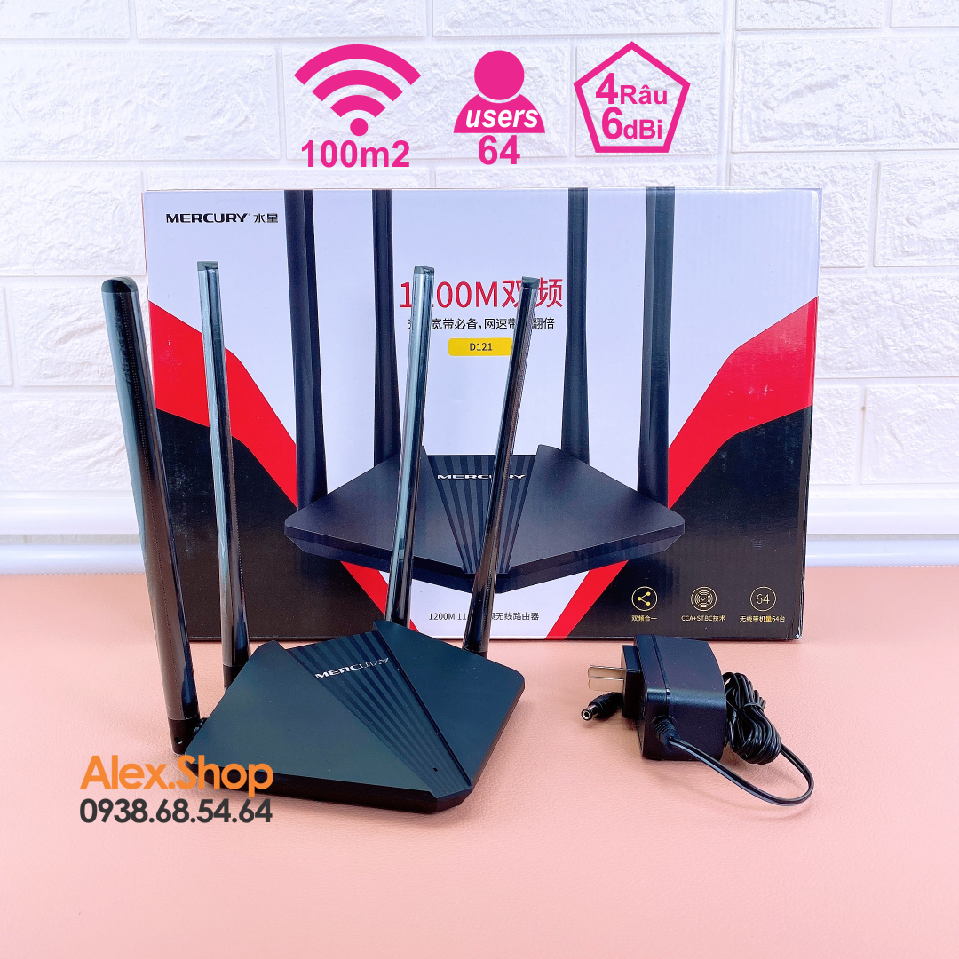 🔥17.9 - 30.9🔥Phát WiFi Mercury D121 Băng Thông AC1200 64 Thiết Bị 4 Râu Phát 100m2
