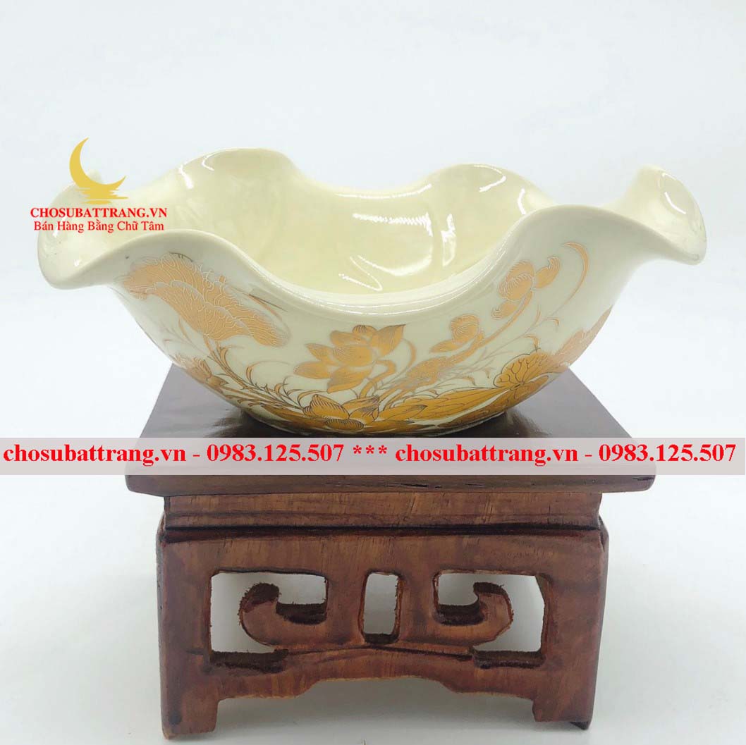 Bát thả hoa sen men vàng kim - có bán kèm hoa sen