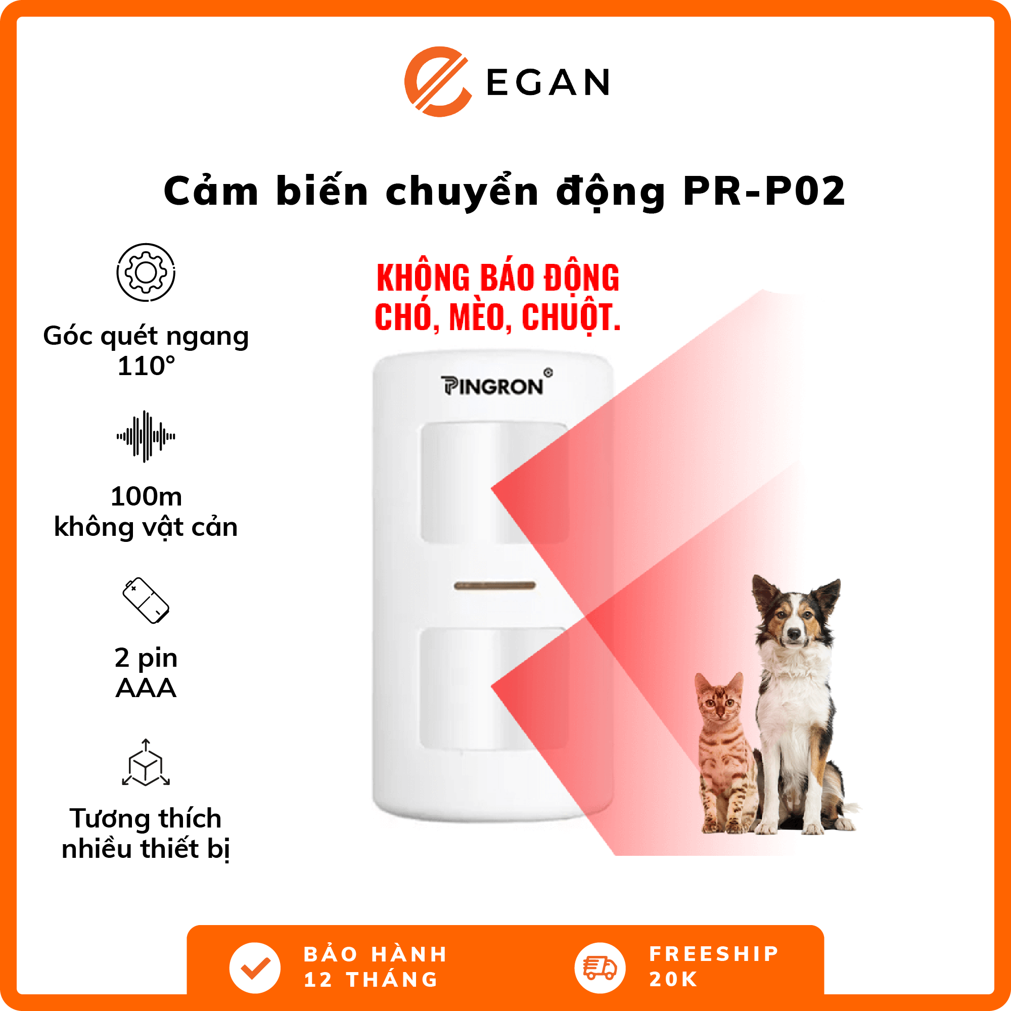 Chống Trộm Hồng Ngoại Không Dây Cảm Biến Báo Trộm Hồng Ngoại Cảm Biến Chuyển Động Chống Trộm Hồng Ngoại Chống Chó Mèo PINGRON PR-P02