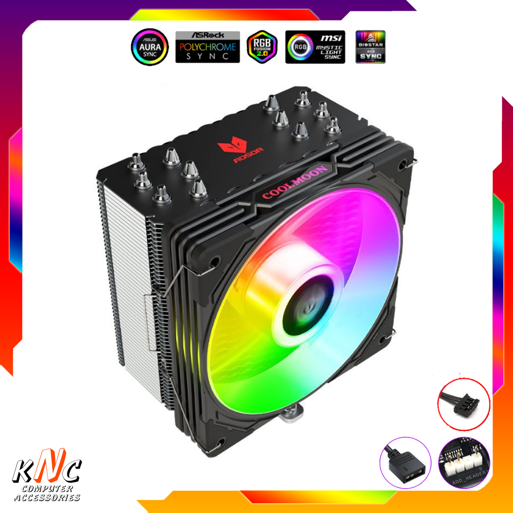 Quạt tản nhiệt cpu coolmoon aosor as600 black 12cm led 5v argb 6 ống đồng tản nhiệt