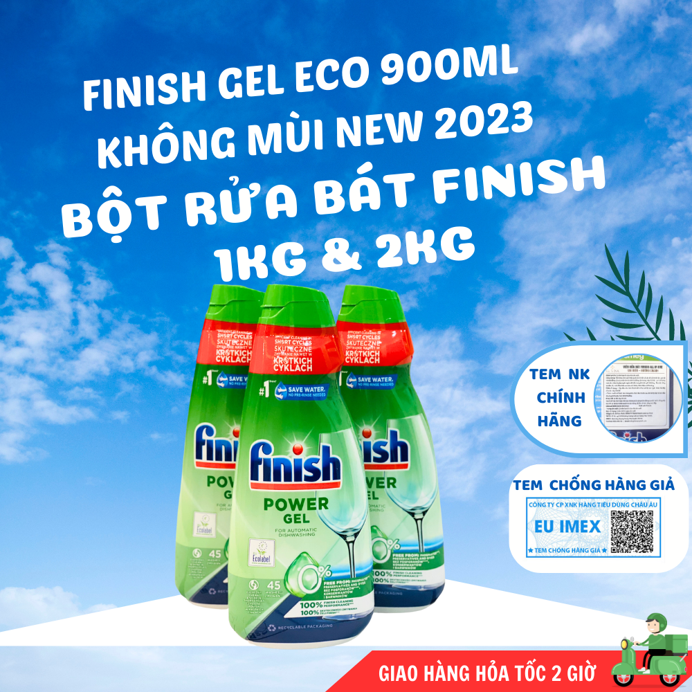 Gel rửa bát Finish ECO hữu cơ dành cho máy rửa bát, nhập khẩu Châu Âu, viên rửa bát finish ECO không mùi