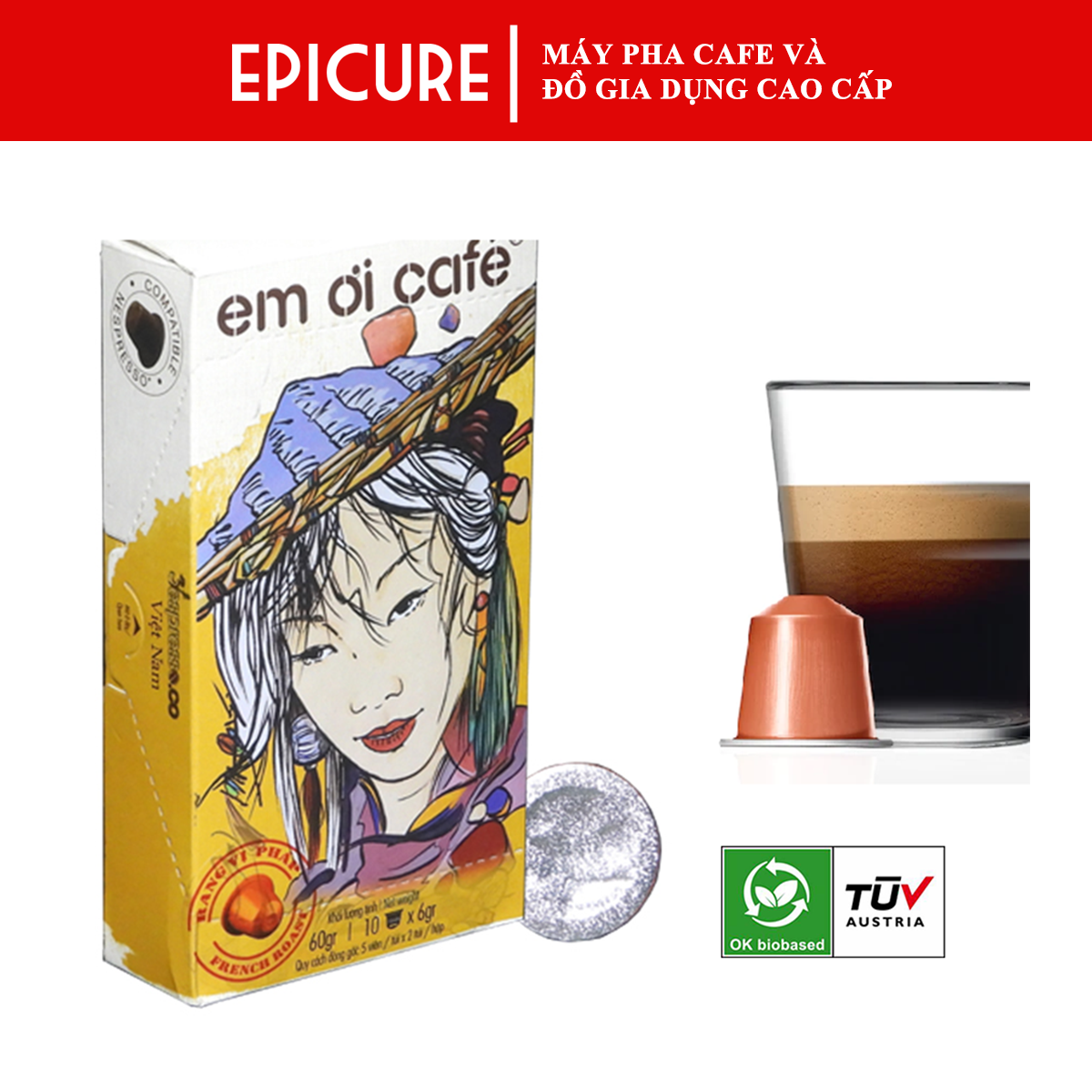 Cà phê viên nén - Em ơi café French roast, dark roast, arabica 100%, french style roasitng