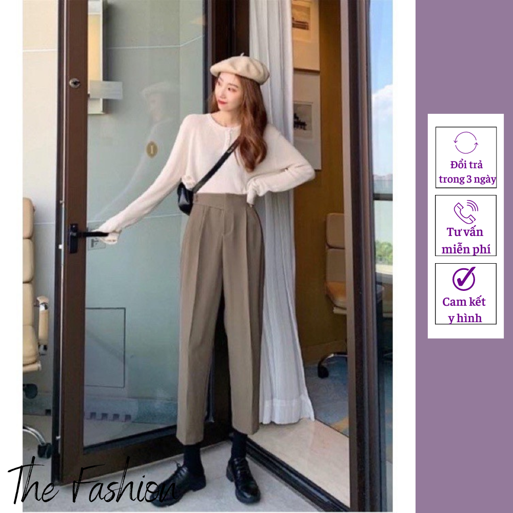 Quần baggy nữ vạt khuy lệch bên hông - quần baggy nữ phong cách