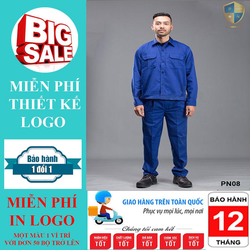 Quần áo bảo hộ lao động PN08 màu xanh dương, quần áo bảo hộ lao động xịn, quần áo bảo hộ giá rẻ, quần áo bảo hộ chất lượng, quần áo bảo hộ lao động, đồng phục công nhân, đồng phục kỹ sư, đồng phục công ty, bảo hộ lao động Phúc Nam