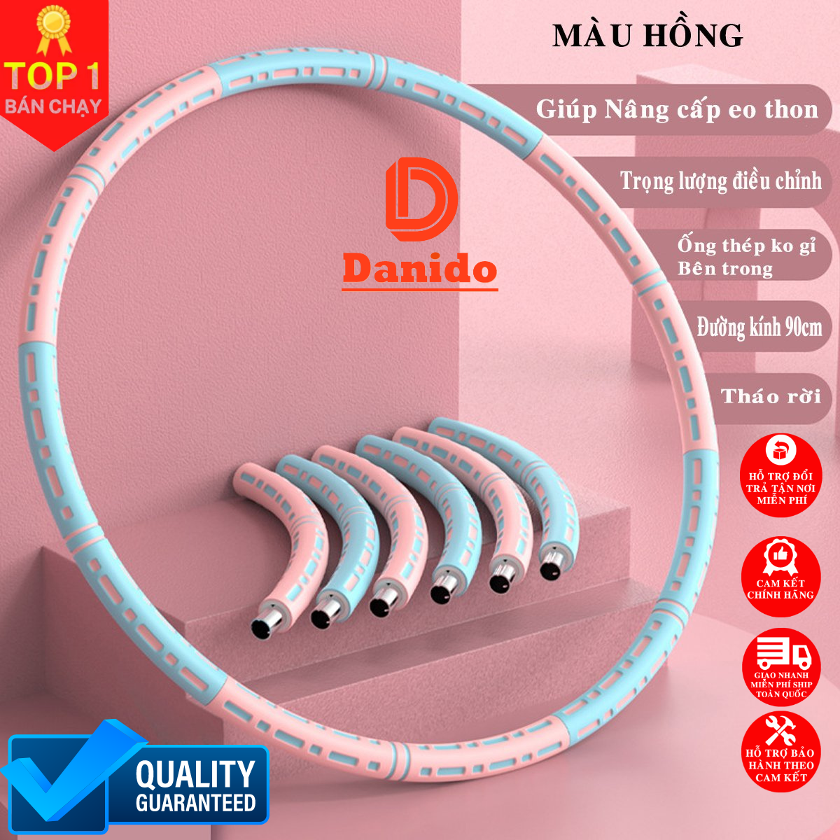 Vòng lắc eo giảm mỡ bụng ống thép bọc mút xốp, Vòng lắc eo thon massage giảm mỡ bụng - Hàng chính hãng D Danido