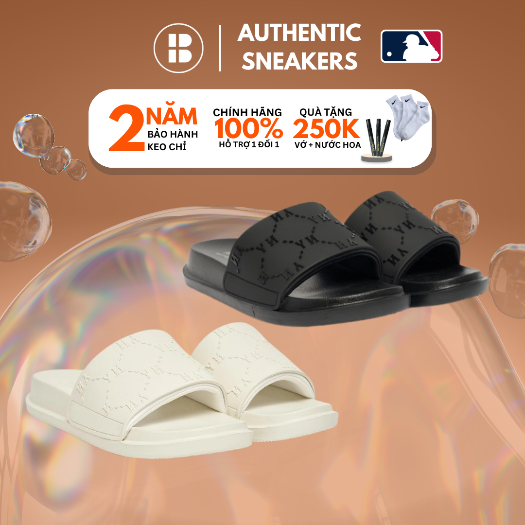 Dép mlb dia monogram chính hãng mlb mound dia monogram new york yankees all black and white slides