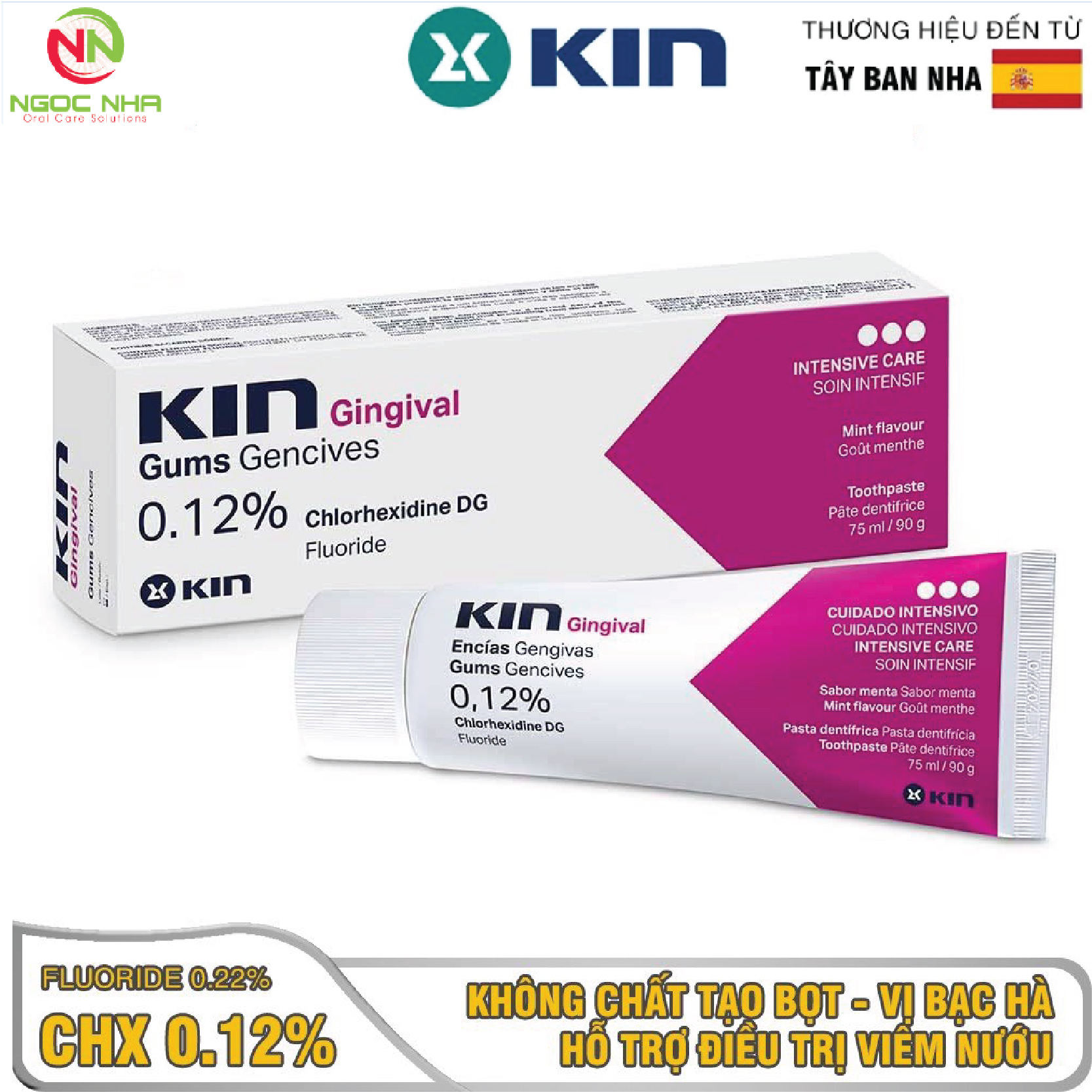 Kem đánh răng Kin Gingival 75ml ngừa viêm nướu chảy máu chân răng/ Tây Ban Nha