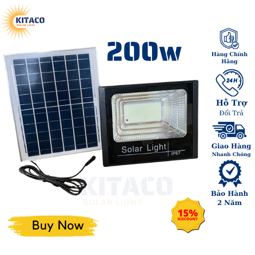 Đèn năng lượng mặt trời công suất cao 200w trong nhà ngoài sân vườn tốt giá rẻ có điều khiển cảm biến tự sáng tiết kiệm điện năng, tích điện chiếu sáng lên đến 15h, diên tích chiếu sáng khoảng 60m2 - Hưng solar