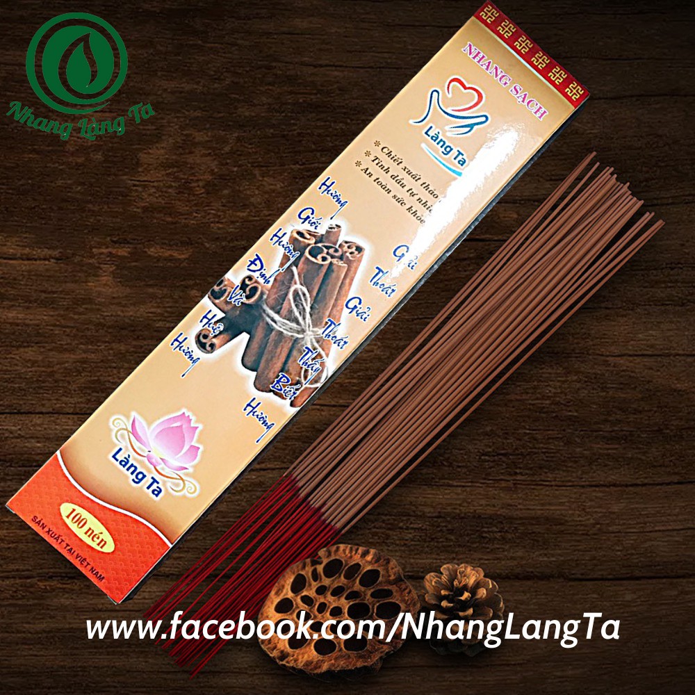 Nhang Quế Làng Ta 100 nén dài 30cm, nhang sạch, thảo mộc, ít khói, không cuốn tàn, thơm dịu nhẹ tự nhiên, an toàn