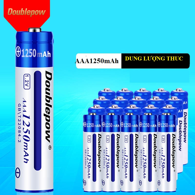 Pin sạc lại Doublepow AAA 1250mAh (màu xanh) - Mua 6 viên tặng 01 vỏ hộp đựng pin