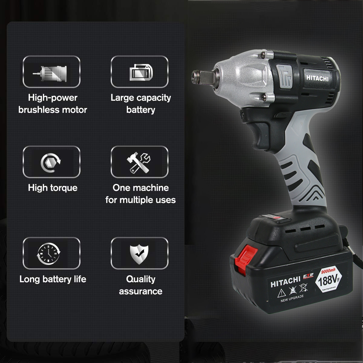 [HCM]( HÀNG BÃI )Máy Siết Bulong Hitachi 188V Cầm Tay - Dùng Pin 9000mh (2 Pin 1 Sạc) Lõi Đồng 100% Chuyên Dụng Vặn Đai Ốc Siết Và Cố Đinh Những Con Ốc Bu Lông…Tốc Độ Cực Khỏe 3300 Vòng/Phút Phá Vỡ Tất Cả Loại Ốc