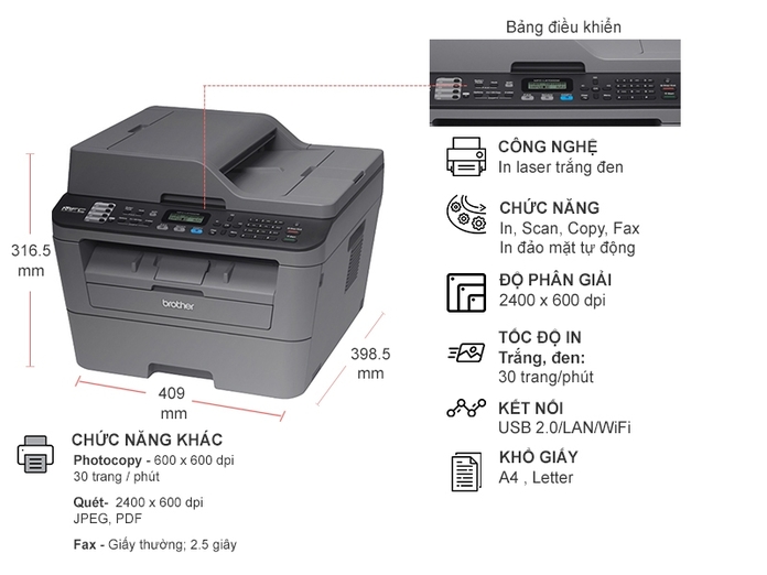 Máy in laser đa năng brother mfc-l2701dw