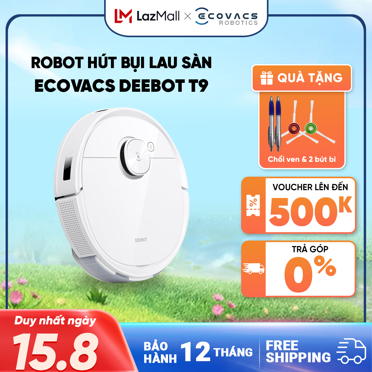 [Trả góp 0%]Robot hút bụi lau nhà ECOVACS DEEBOT T9 Cao Cấp _ Có khả năng khử mùi _ Điều khiển bằng ứng dụng _Full VAT _ Hàng Chính Hãng