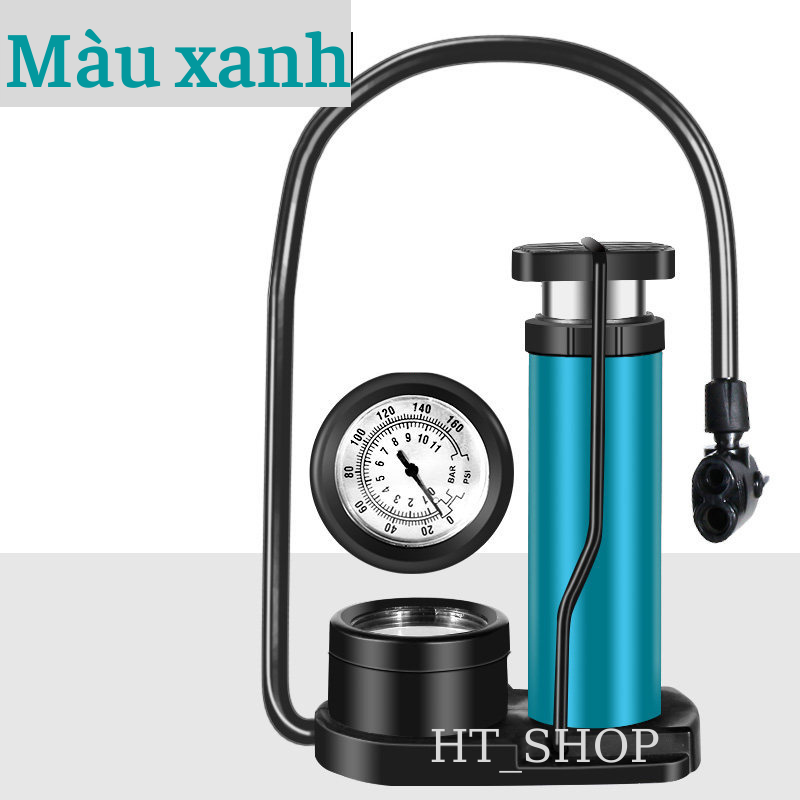 Bơm xe đạp bơm xe máy đạp chân áp suất cao 160 Psi có đồng hồ bơm khỏe nhanh đầy hơi, bơm mini cầm tay đa năng nhỏ gọn