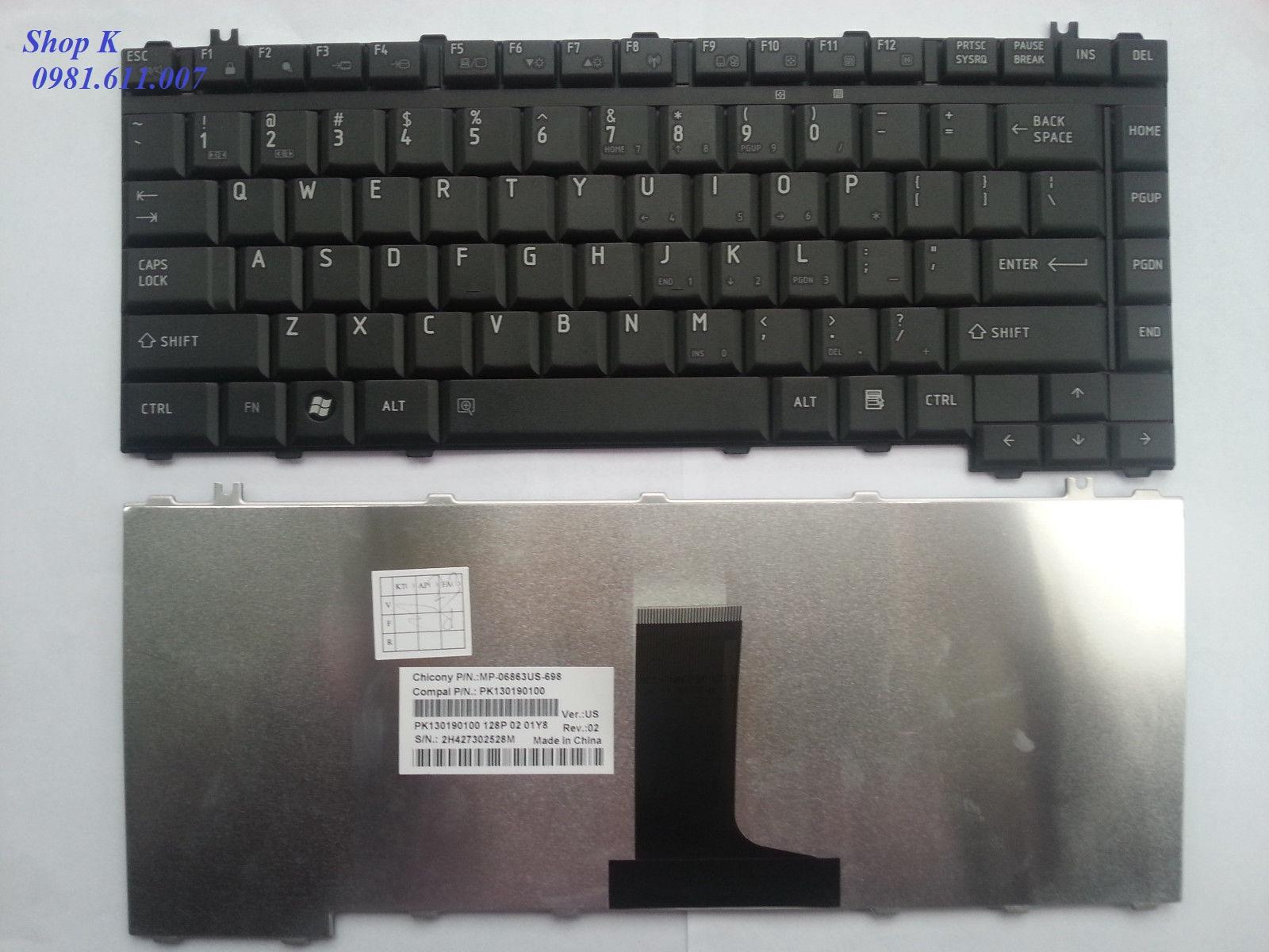 Bàn phím laptop tosiba, satellite, l450, l450d, l510, l515, l510d