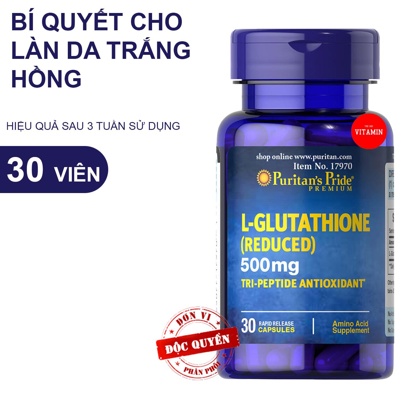 Viên uống trắng da Puritan's Pride Premium L-Glutathione 500mg 30 viên