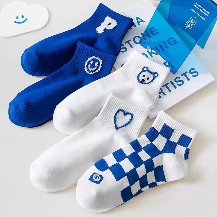Vớ gấu xanh nữ sọc ca rô set 5 đôi