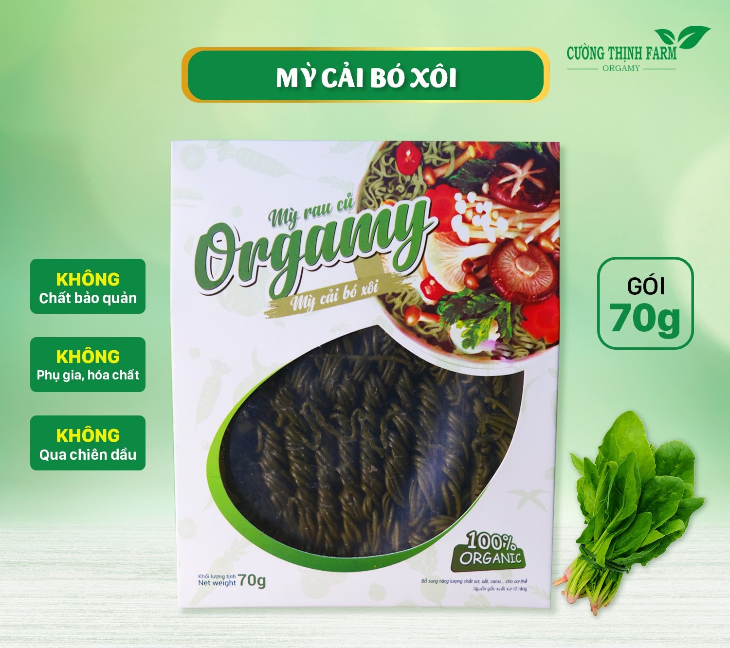 Mỳ Rau Củ Organic ORGAMY Cải Bó Xôi Cường Thịnh Farm Túi 70g