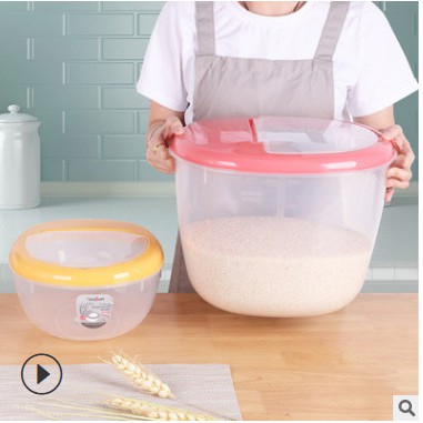Thùng đựng gạo xinh xắn nhựa trong suốt TRÒN (không kèm cốc nhựa )