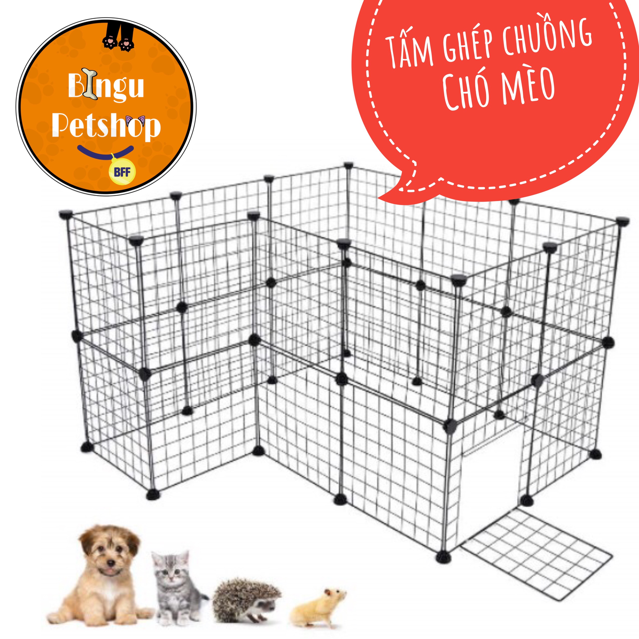 Tấm lưới ghép quây chuồng cho thú cưng (loại dày, màu đen) - tặng kèm 2 chốt| Bingu Petshop