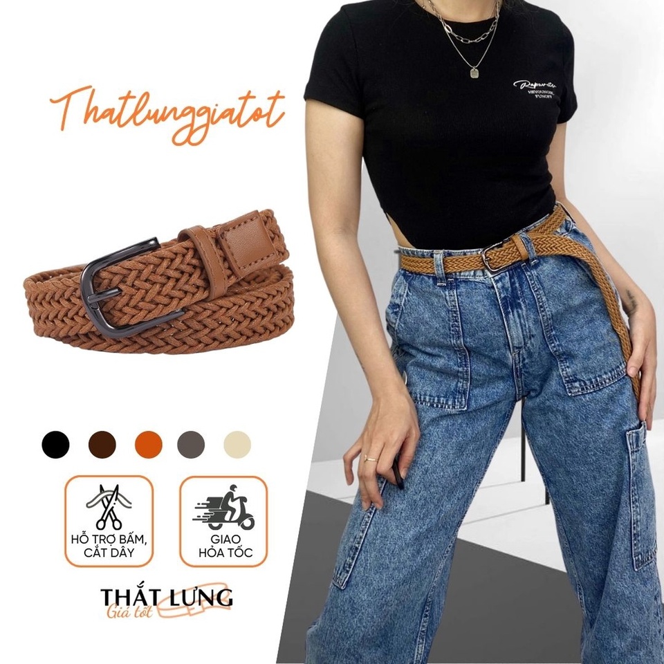 Thắt lưng nữ vải đan vintage, dây nịt nữ thời trang cổ điển không co giãn bản 2.5cm TL136 - Thắt Lưng Giá Tốt